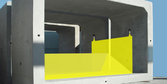 Joustavat Water-Gate© -kassit. Kaavio asennuksesta betonirumpuun | Tapaus # 9